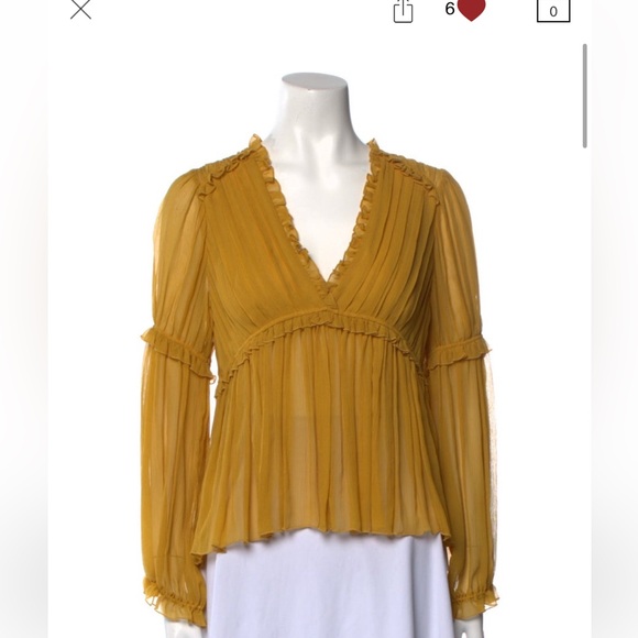 Ulla Johnson silk v-neck blouse with ruffle trim - Picture 1 of 2